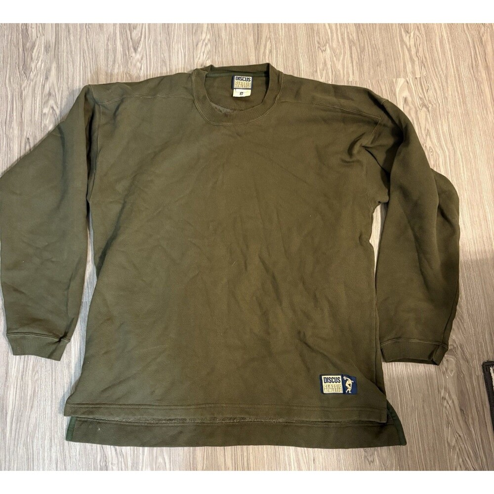 Vintage 90s Discus Athletics Blank Navy Boxy Crewneck Sweatshirt Sz Large Olive